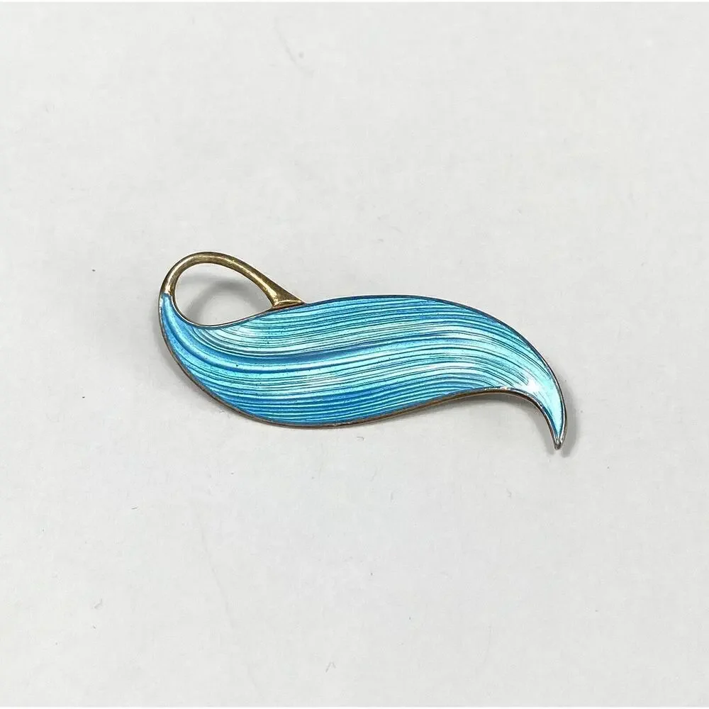 Norway Sterling 925 SV Blue Enamel Leaf Gold Plated Vintage 7.81g Estate
